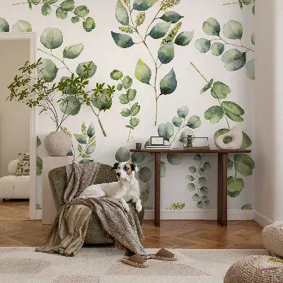 Modern fotobehang met groene bladeren als motief