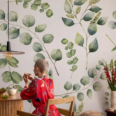 Modern fotobehang met groene bladeren als motief
