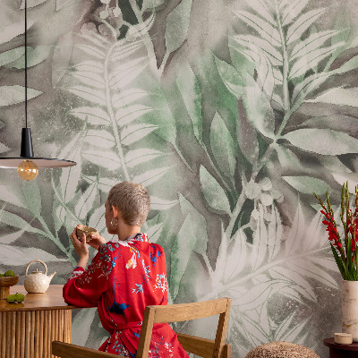 Uniek fotobehang met aquarelbladeren als ontwerp