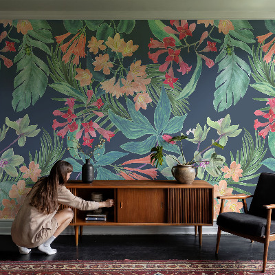 Kwalitatief fotobehang met een print van tropische bloemen
