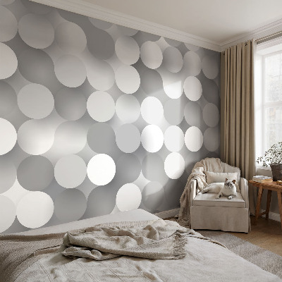 Fotobehang slaapkamer met grijze cirkels als patroon