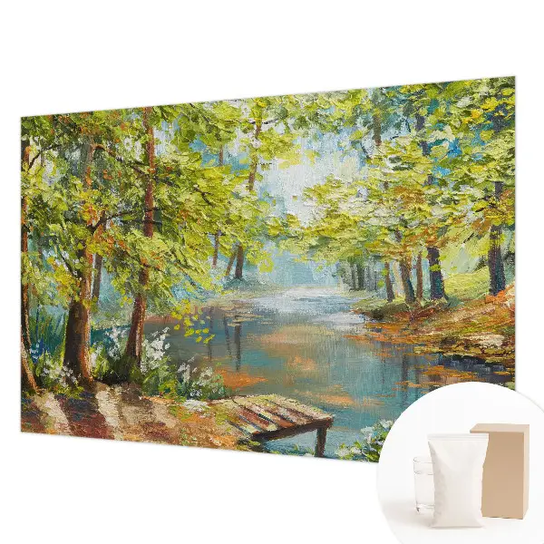 Vliesbehang fotobehang woonkamer met een idyllisch meer
