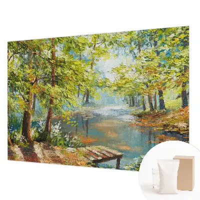 Vliesbehang fotobehang woonkamer met een idyllisch meer