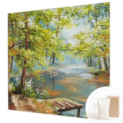 Vliesbehang fotobehang woonkamer met een idyllisch meer