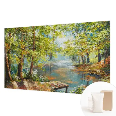 Vliesbehang fotobehang woonkamer met een idyllisch meer