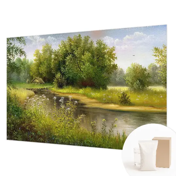 Behang met print met een landelijk landschap als motief