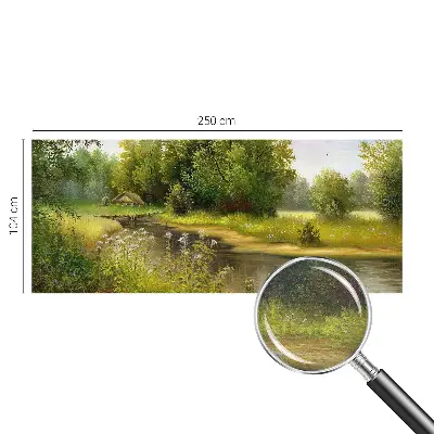 Behang met print met een landelijk landschap als motief