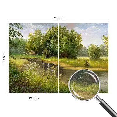 Behang met print met een landelijk landschap als motief