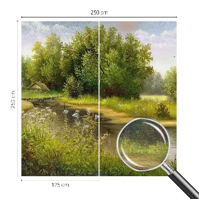 Behang met print met een landelijk landschap als motief