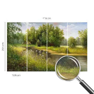 Behang met print met een landelijk landschap als motief