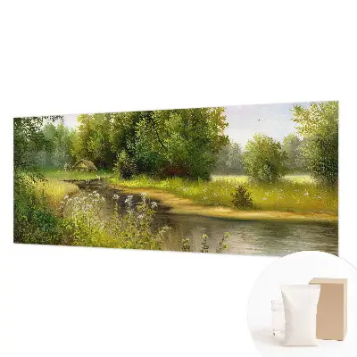Behang met print met een landelijk landschap als motief
