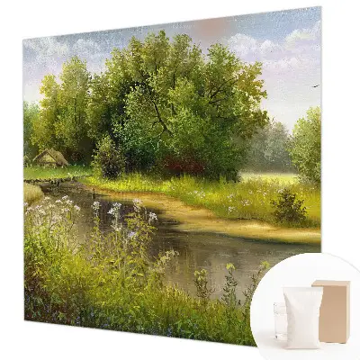 Behang met print met een landelijk landschap als motief