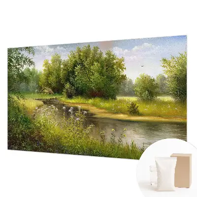 Behang met print met een landelijk landschap als motief