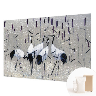 Fotobehang woonkamer met harmonieuze kraanvogels als patroon