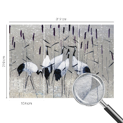 Fotobehang woonkamer met harmonieuze kraanvogels als patroon