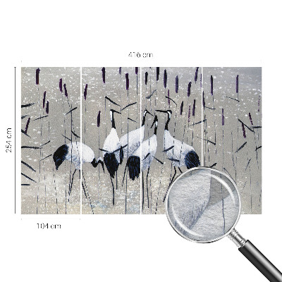Fotobehang woonkamer met harmonieuze kraanvogels als patroon
