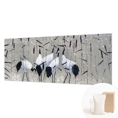 Fotobehang woonkamer met harmonieuze kraanvogels als patroon