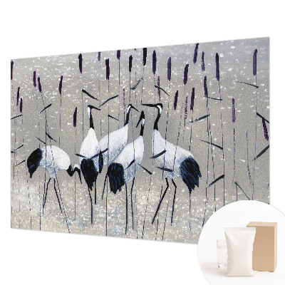 Fotobehang woonkamer met harmonieuze kraanvogels als patroon