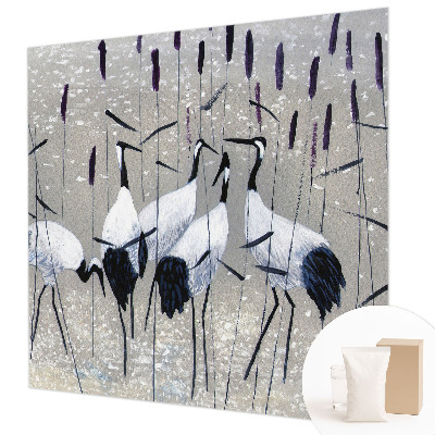 Fotobehang woonkamer met harmonieuze kraanvogels als patroon