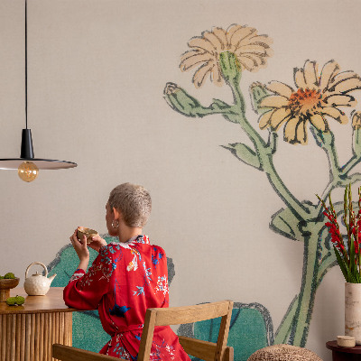 Vliesbehang fotobehang Bloem en bladeren