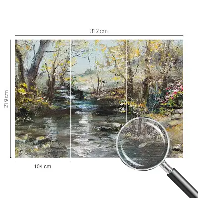 Vliesbehang fotobehang woonkamer met het motief 'Bosbeek' voor in de woonkamer