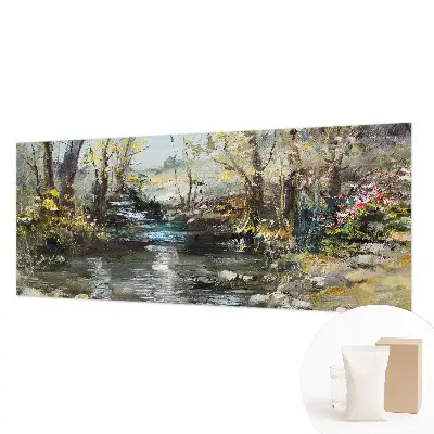 Vliesbehang fotobehang woonkamer met het motief 'Bosbeek' voor in de woonkamer