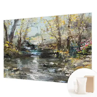 Vliesbehang fotobehang woonkamer met het motief 'Bosbeek' voor in de woonkamer