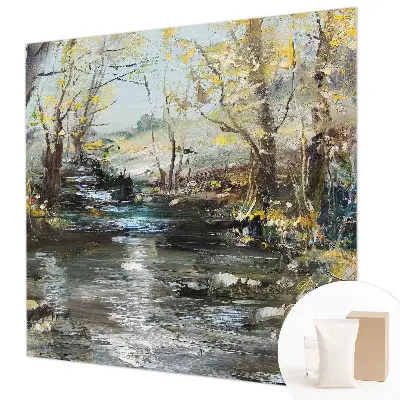 Vliesbehang fotobehang woonkamer met het motief 'Bosbeek' voor in de woonkamer