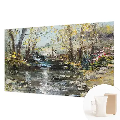 Vliesbehang fotobehang woonkamer met het motief 'Bosbeek' voor in de woonkamer