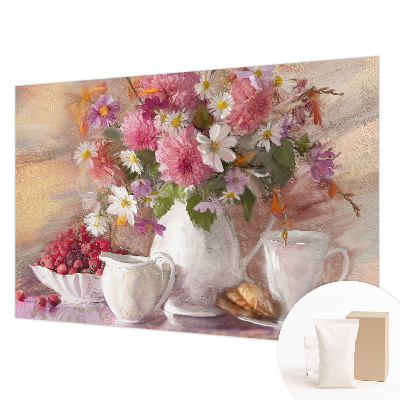 Muurbehang met een dessin van wilde bloemen