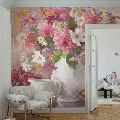 Muurbehang met een dessin van wilde bloemen