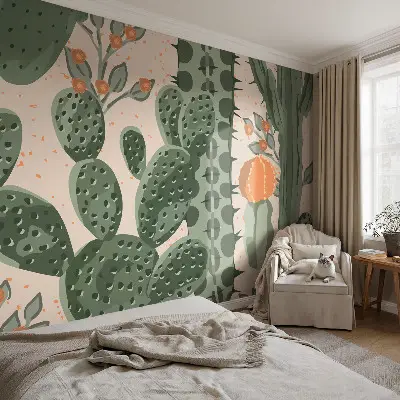 Vlies fotobehang met een motief van groene cactussen