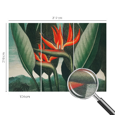 Sfeervol fotobehang met een patroon van exotische bloemen