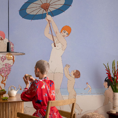 Vlies fotobehang op maat met retro strandmotief