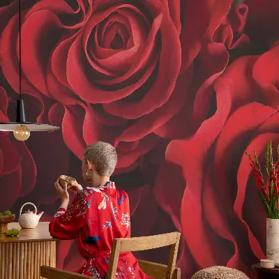 Naadloos fotobehang met een print van rode rozen