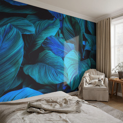 Fotobehang voor de slaapkamer Blauwe bladeren