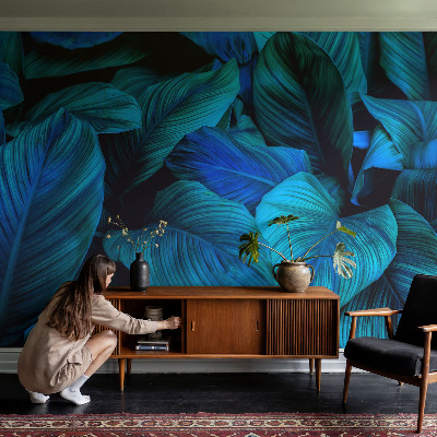 Fotobehang voor de slaapkamer Blauwe bladeren