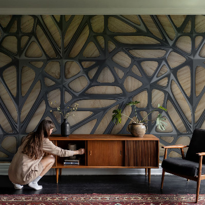 Uniek fotobehang met een houten netmotief