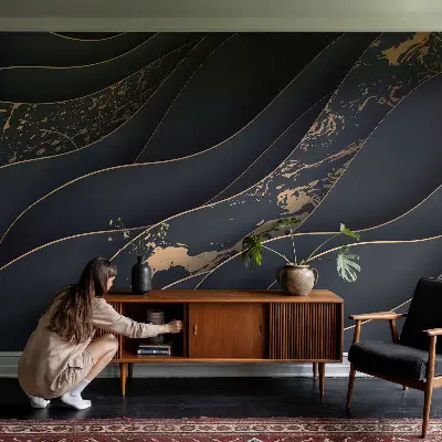 Vliesbehang fotobehang woonkamer met een design van elegante golven