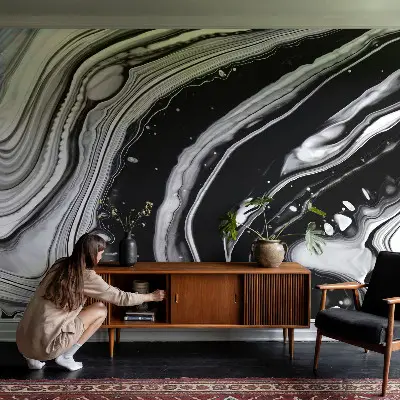 Modern fotobehang voor de woonkamer met monochromatische golven