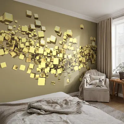 Fotobehang voor slaapkamer met creatief kubuspatroon