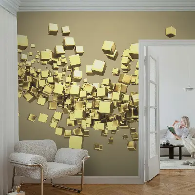 Fotobehang voor slaapkamer met creatief kubuspatroon