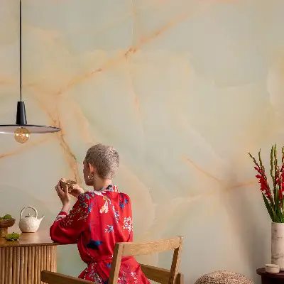 Behang met print met marmerprint voor een elegante uitstraling
