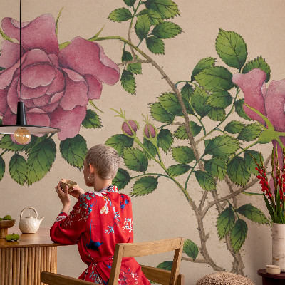 Vlies fotobehang met een romantisch rozenmotief