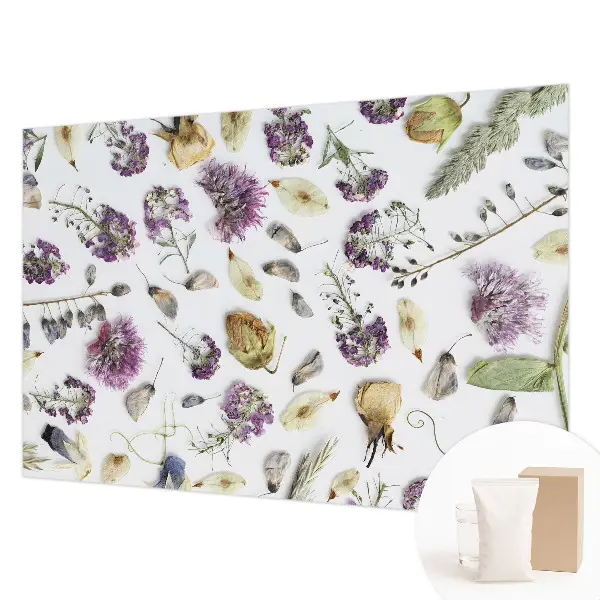 Fotobehang woonkamer met gedroogde bloemen als motief