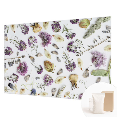 Fotobehang woonkamer met gedroogde bloemen als motief