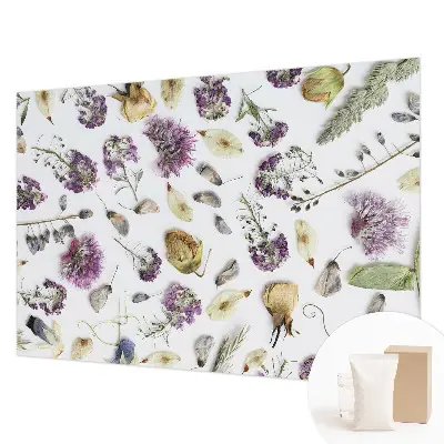 Fotobehang woonkamer met gedroogde bloemen als motief