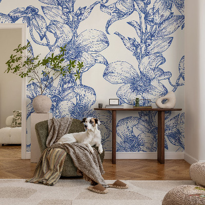 Luxe fotobehang met een dessin van bloemtakken