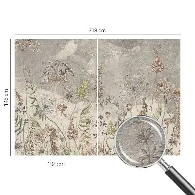 Vliesbehang fotobehang woonkamer met wildgroeiende plantenprint