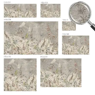 Vliesbehang fotobehang woonkamer met wildgroeiende plantenprint